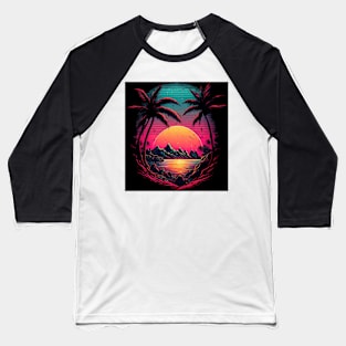 Retro sunset with palm trees and synthwave stripes Baseball T-Shirt